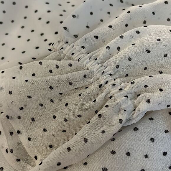 red Haute Black polkadot wrap front blouse with cold shoulder. Long sleeves. - Picture 11 of 13